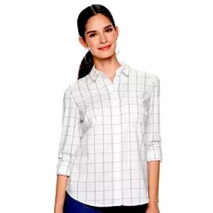 J Crew White Black Checker Print Button Up Shirt